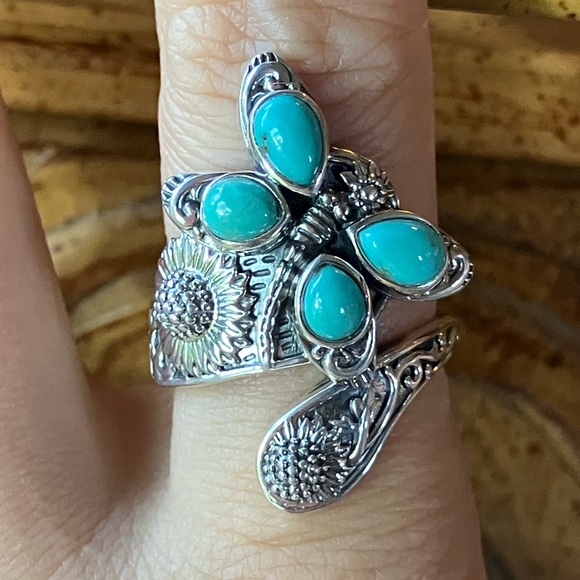 Sierra Nevada Turquoise Sterling Silver Butterfly Sunflower Ring - Picture 1 of 9